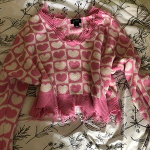 Pink and White Heart Sweater